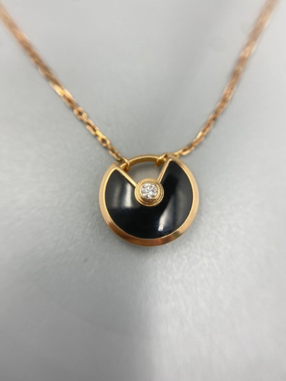 Cartier Amulette de Cartier XS Necklace 18K Rose Gold Onyx Diamond Pendant Auth